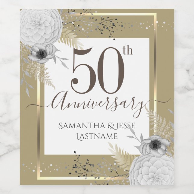 Etiqueta de vino floral del 50° aniversario del Bo (Etiqueta única)