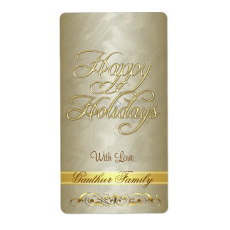 Etiqueta de vino Gold Scroll Happy Holiday