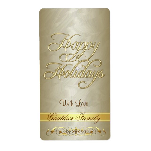 Etiqueta de vino Gold Scroll Happy Holiday (Frente)