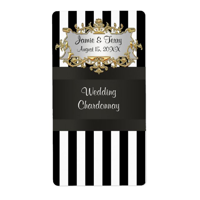 Etiqueta de vino negro rayado en blanco negro (Frente)