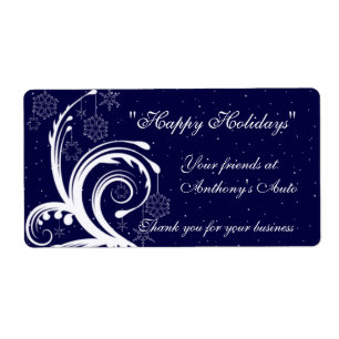 Etiqueta de vino para boda azul y blanca, Felices 