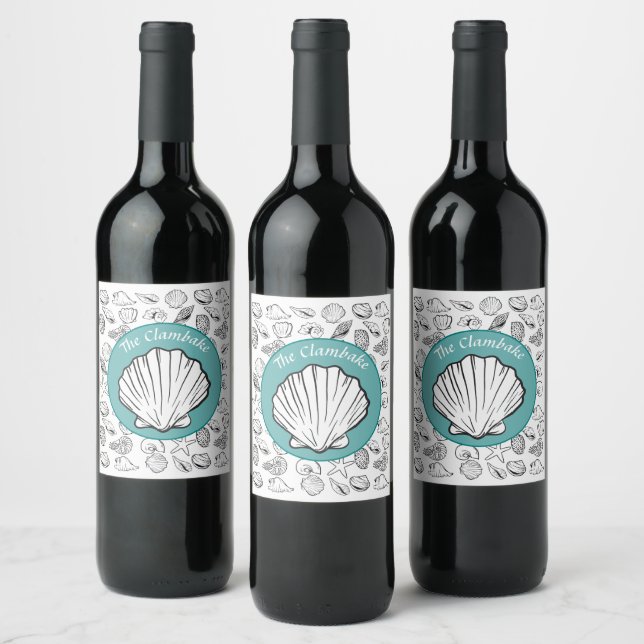 Etiqueta de vino para fiesta Clambake Teal Circle  (Botellas)