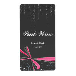 Etiqueta de vino para fiesta con lazo rosa brillan