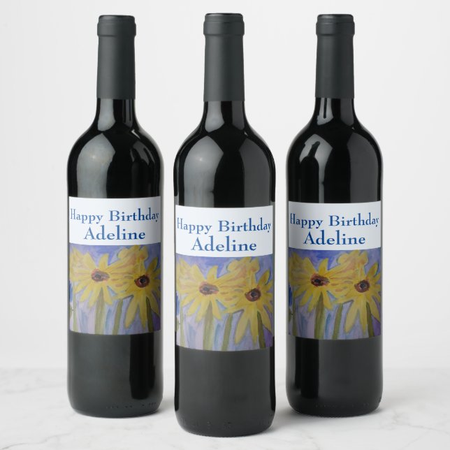 Etiqueta de vino personalizada de girasoles amaril (Botellas)