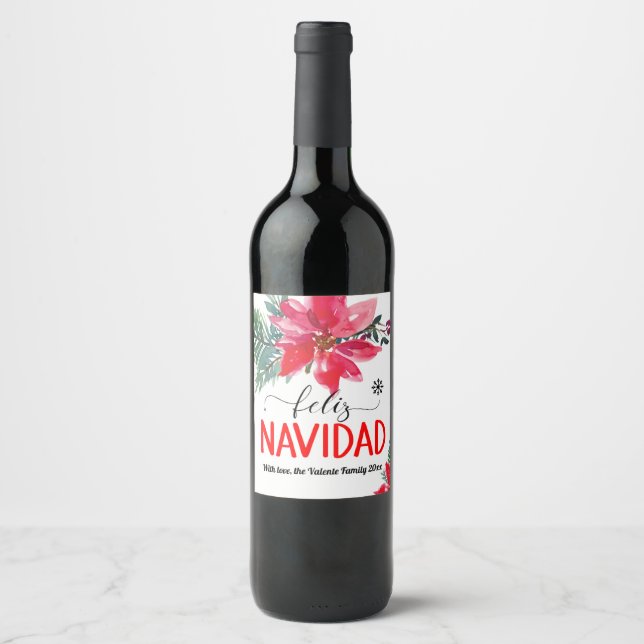 Etiqueta de vino personalizada Feliz Navidad Poins (Anverso)
