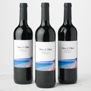 Etiqueta de vino personalizada Malibu Wedding Favo