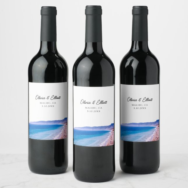 Etiqueta de vino personalizada Malibu Wedding Favo (Botellas)