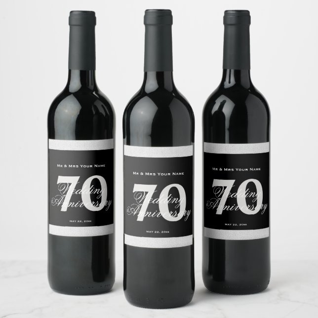Etiqueta de vino Personalizado de 70 años de Boda (Botellas)