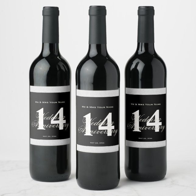 Etiqueta de vino Personalizado en 14° aniversario  (Botellas)