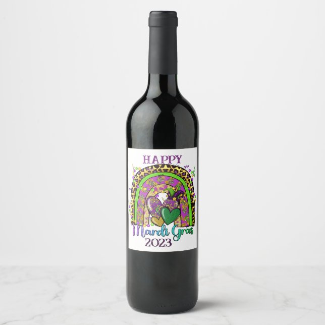 Etiqueta de vino Rainbow Mardi Gras (Anverso)