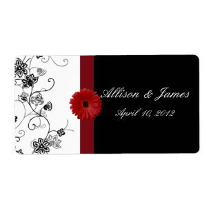 Etiqueta de vino rojo y negro Damask rojo Gerbera 