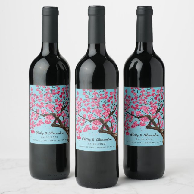 Etiqueta de vino romántica de flores de cerezo (Botellas)