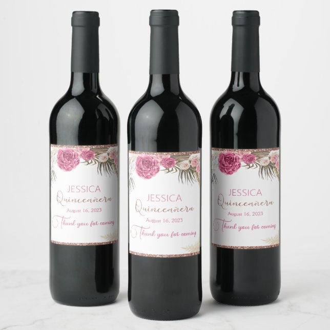 Etiqueta de vino Rosa de Quinceanera Purpurina de  (Botellas)