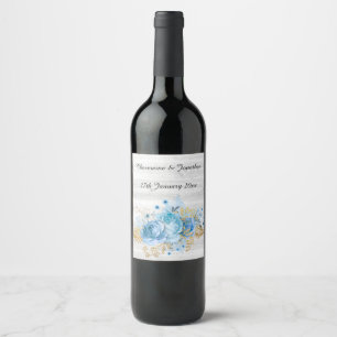 ETIQUETA DE VINO RÚSTICA AQUA BLUE GOLD FLORAL