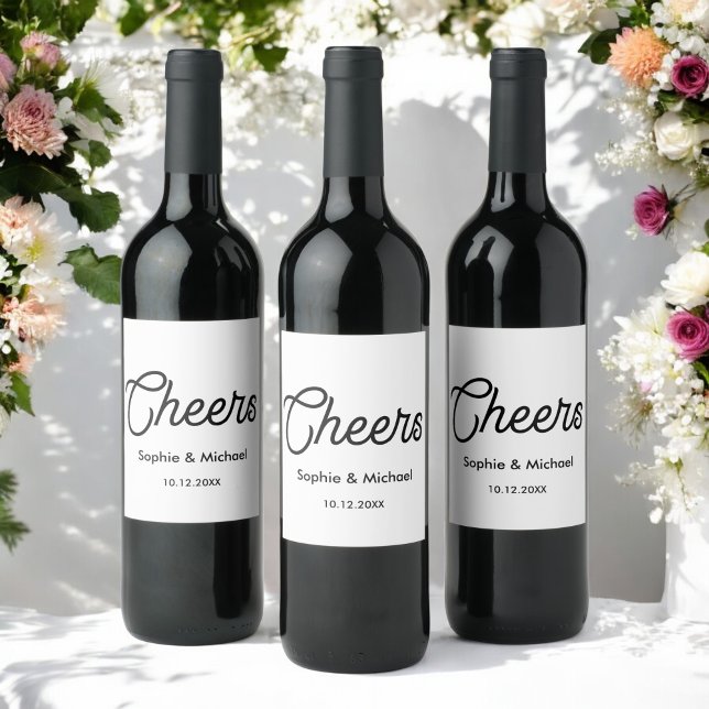 Etiqueta de vino simple de Black White Cheers (Subido por el creador)