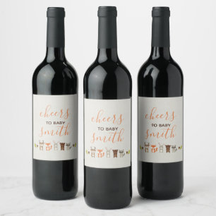 Etiqueta de vinos de Baby Shower Woodland