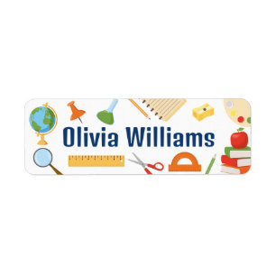 Etiqueta De vuelta a la escuela coloridos suministros escol