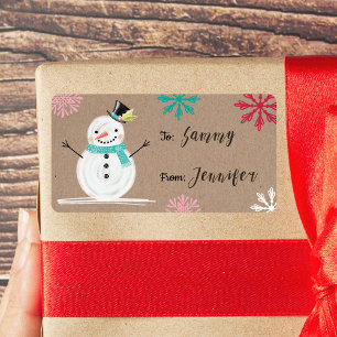 Etiqueta De y hacia Jolly Snow Man & Snowflakes