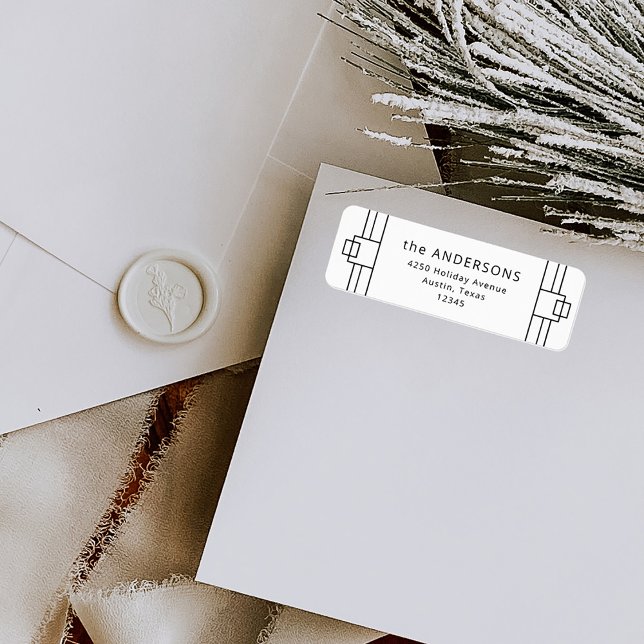 Etiqueta Deco moderno | Blanco y negro (Elegant, black and white art deco style address labels to attach to your matching Christmas cards)
