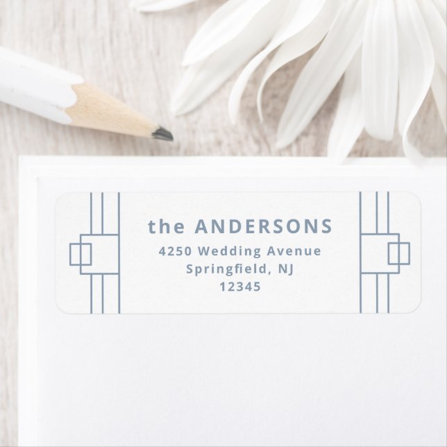 Etiqueta Deco moderno | Elegante blanco y azul turbio (In situ)