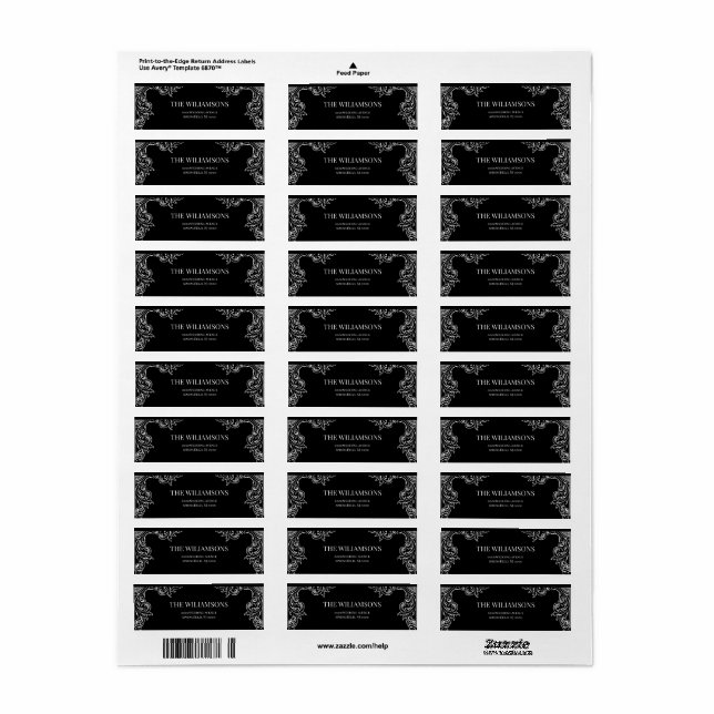 Etiqueta Deco moderno | Elegante Boda blanco y negro (Hoja Entera)