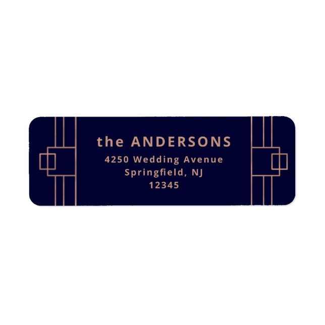 Etiqueta Deco moderno | Faux Rosa Gold y Navy Blue (Frente)