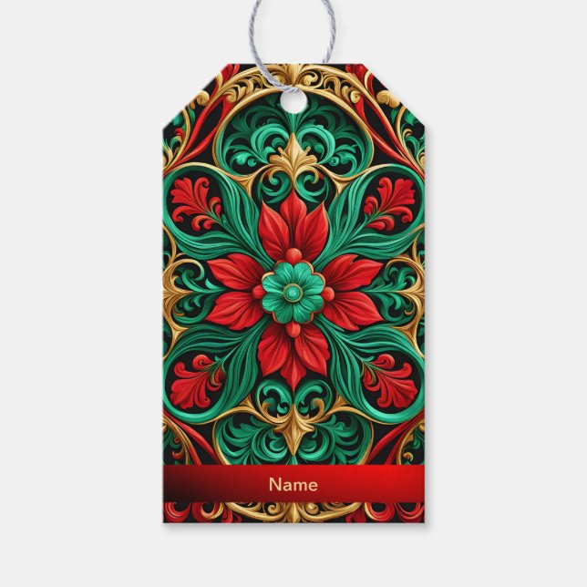 Etiqueta decorativa de regalo de vacaciones verdes (Anverso)