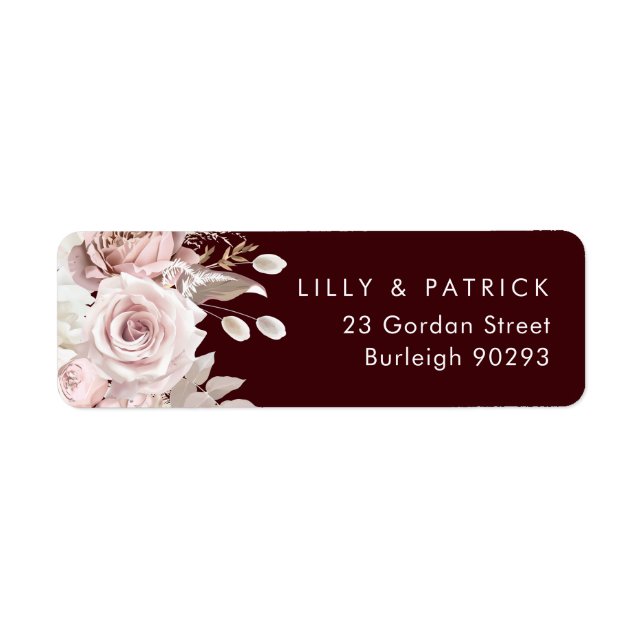 Etiqueta Deep Burgundy Blush Modern Wedding Return Address (Frente)