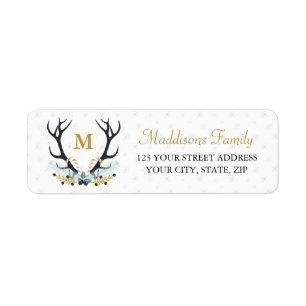 Etiqueta Deer Antler Wreath Gold Monograma