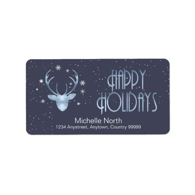 Etiqueta Deer Antlers Silhouette & Snowflakes Blue ID861 (Frente)