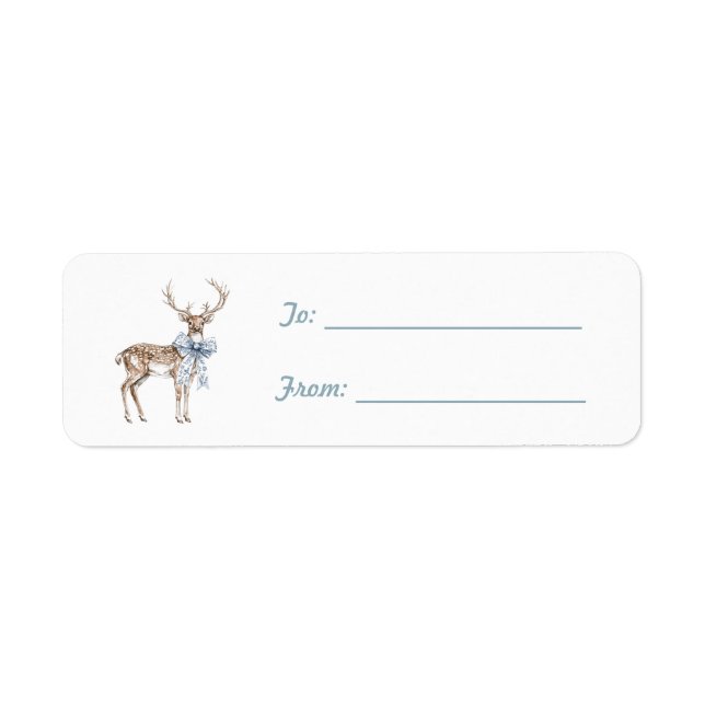 Etiqueta Deer White Blue Bow Christmas (Frente)