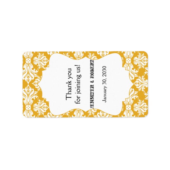 Etiqueta del balde blanco y girasol Damask Wedding (Frente)