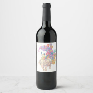 etiqueta del elefante y del vino de aves