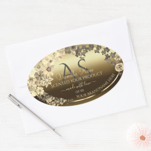 Etiqueta del envase de la crema floral de oro mono