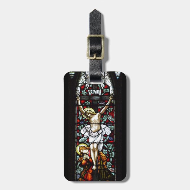 Etiqueta del equipaje de la crucifixión (vitral) (Frente Vertical)