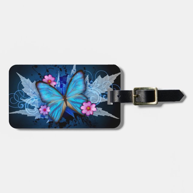 Etiqueta del equipaje - diseño: Mariposa azul (Frente Horizontal)