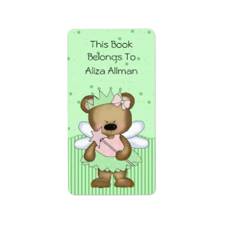 Etiqueta del folleto del oso de hadas verdes