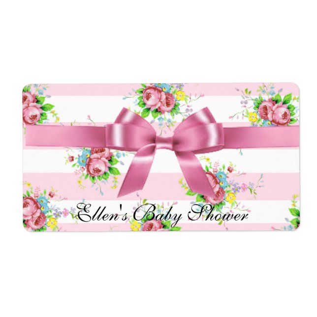 Etiqueta del frasco de agua con flores rosadas de  (Frente)