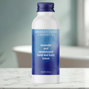 Etiqueta del frasco de cosmética azul y púrpura