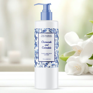 Etiqueta del frasco de cosméticos florales azules