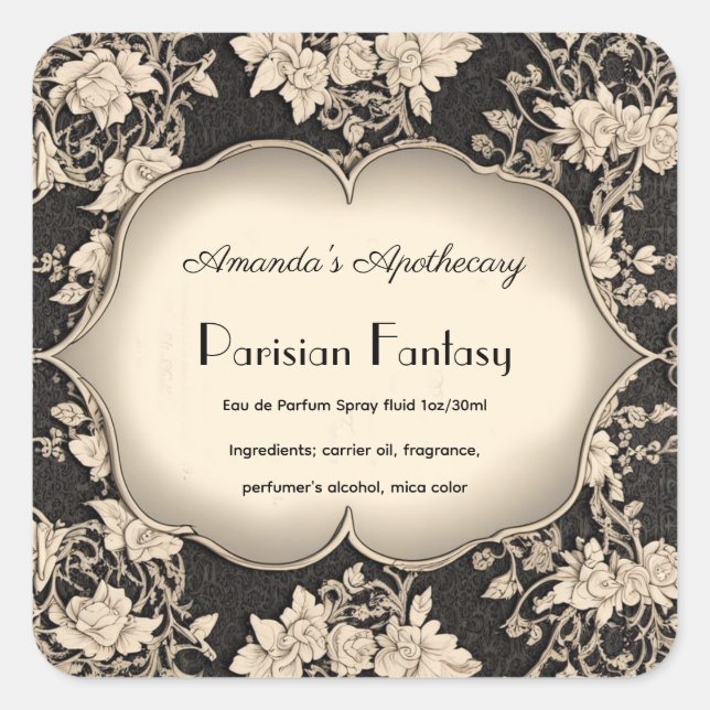 Etiqueta del frasco de Perfume del marco plateado  (Anverso)