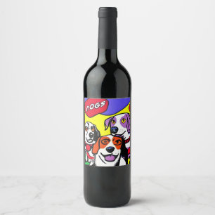 Etiqueta del frasco de vino, perros, impermeables