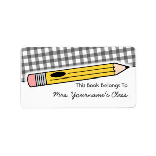 Etiqueta del libro escolar Pencil & Gray Gingham