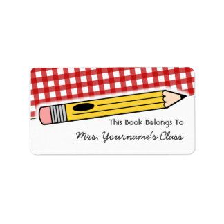 Etiqueta del libro escolar "Pencil & Red Gingham"