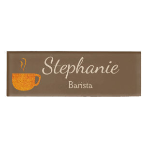 Etiqueta del nombre de la taza de café del oro