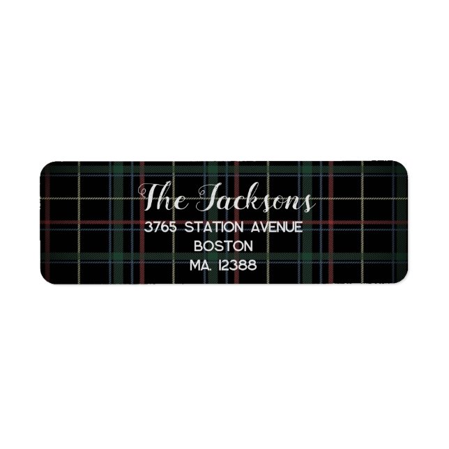 Etiqueta del personalizado negro de Tartán (Frente)