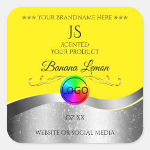 Etiqueta del producto con el logotipo amarillo de 