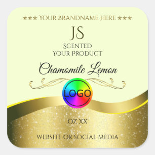 Etiqueta del producto con logotipo de oro ondulado