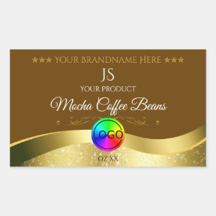 Etiqueta del producto con logotipo de oro ondulado