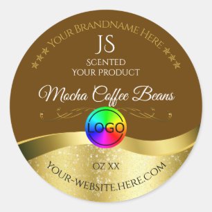 Etiqueta del producto con logotipo de oro ondulado